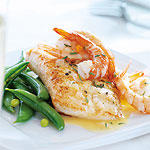 HALIBUT WITH SHRIMP AND CHAMPAGNE BEURRE BLANC