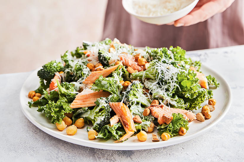 KALE BUTTERMILK CAESAR SALAD WITH SMOKED TROUT