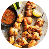 CHICKEN SKEWERS WITH PEANUT LIME DIPPING SAUCE